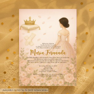 Invitation Elégant Blush Royal Quinceañera avec Couronne & Ro