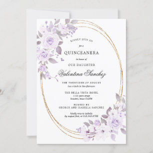 Invitation Élégant Blush violet Rose Quinceanera