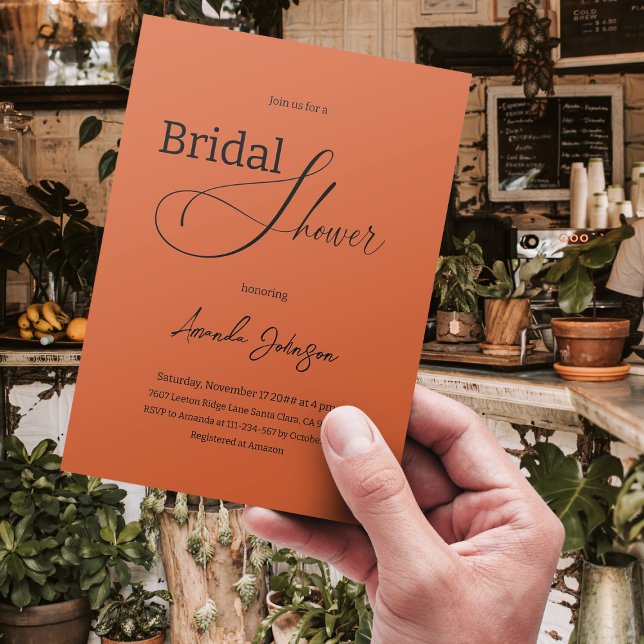 Invitation Elégant Bohème Brûlé Orange Fête des mariées rusti (Créateur téléchargé)