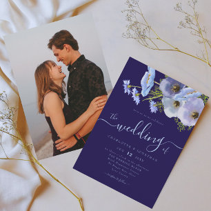 Invitation Élégant Bohème Chic Fleurs Bleues Photo Mariage