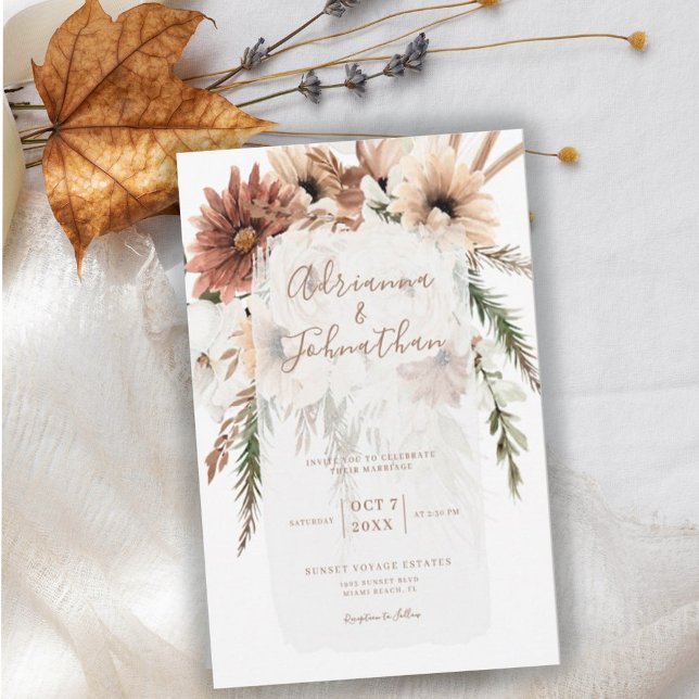 Invitation Elegant Bohemian Rustic Floral Pampas Wedding (Créateur téléchargé)