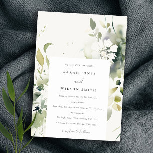 Invitation Elégant Boho Abstrait Vert Blanc Floral Mariage
