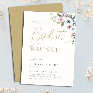 Invitation Élégant Boho Anemones Floral Gold Bridal Brunch