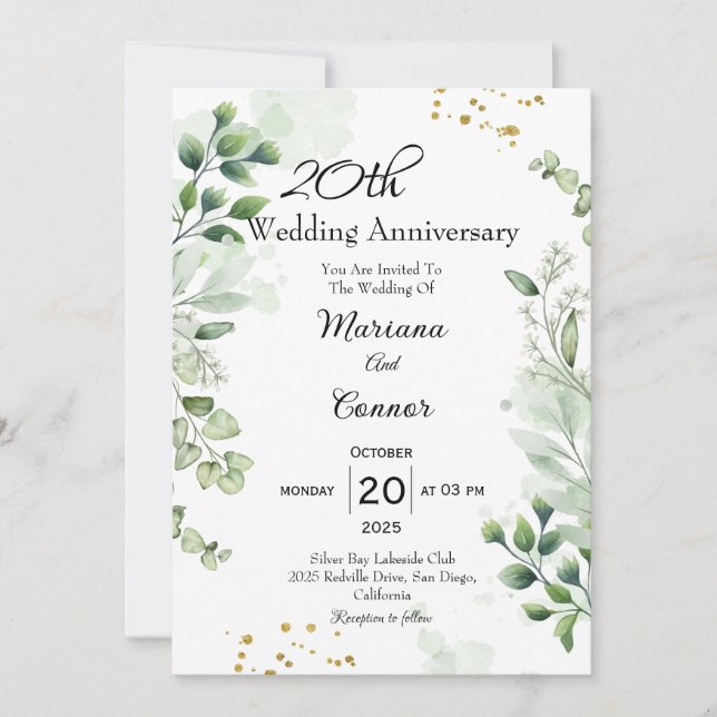 Invitation Élégant Boho Anniversaire de Mariage avec Verdure  (Devant)