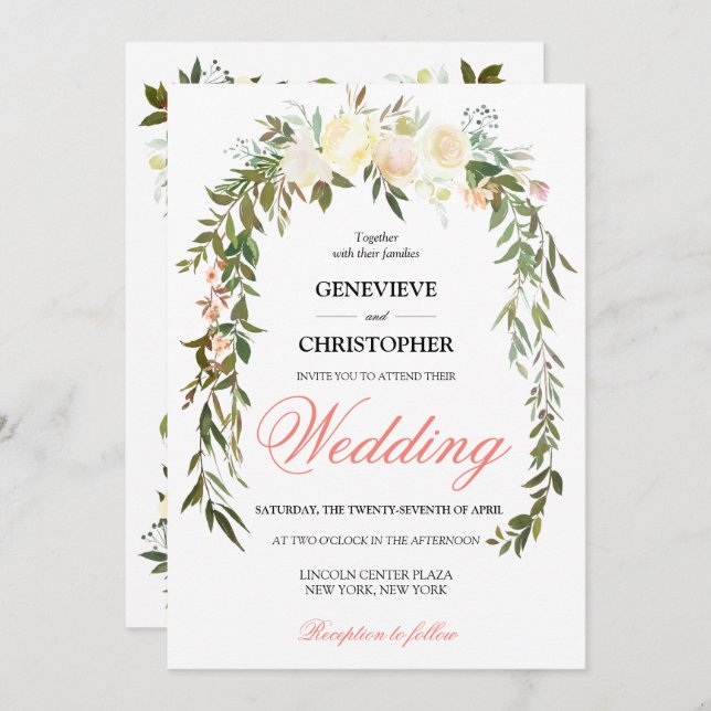 Invitation Elégant Boho Aquarelle Coral Floral (Devant / Derrière)