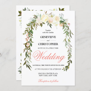 Invitation Elégant Boho Aquarelle Coral Floral