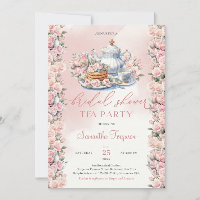 Invitation Elégant boho aquarelle douce roses rose rose rose (Devant)