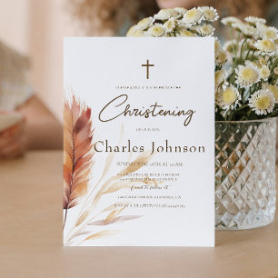 Invitation Elégant Boho Aquarelle Pampas Chute Son Baptême