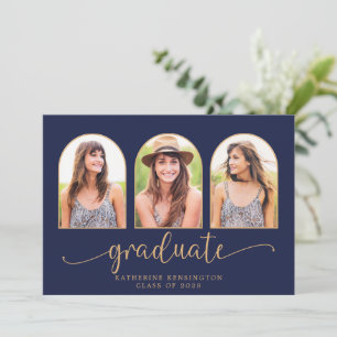 Invitation Elégant Boho Arch Navy Blue Gold 3 Photo
