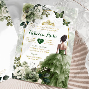 Invitation Elégant Boho Arch Sage Green Princesse Quinceañera