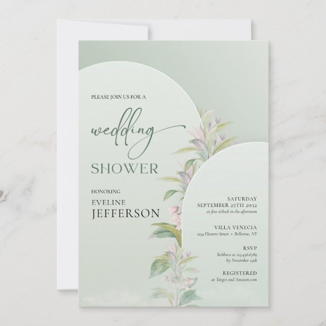 Invitation Elégant boho arch vert feuillage floral flush SHOW (Devant)