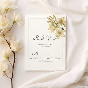 Invitation Elégant boho blanc linly floral en or RSVP
