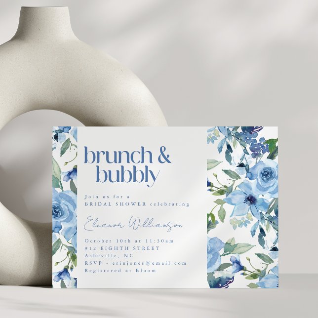 Invitation Elégant Boho bleu clair Aquarelle Brunch Bubbly (Créateur téléchargé)