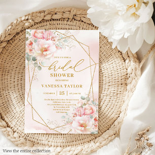 Invitation Elégant Boho Blush Gold Frame Fête des mariées Inv