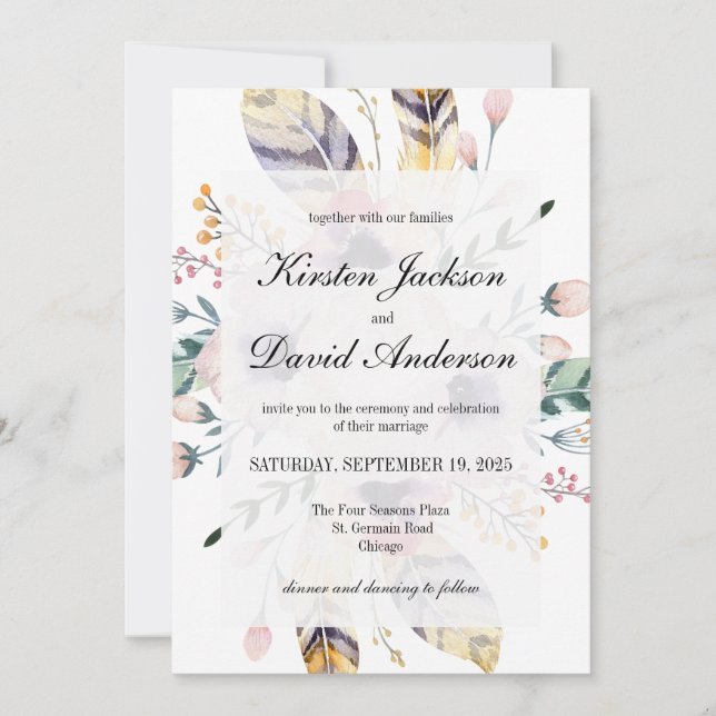 Invitation Elegant Boho Bouquet Wedding Invite (Devant)
