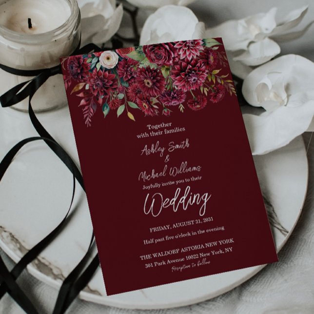 Invitation Elégant Boho Bourgogne Mariage Floral Formal (Créateur téléchargé)