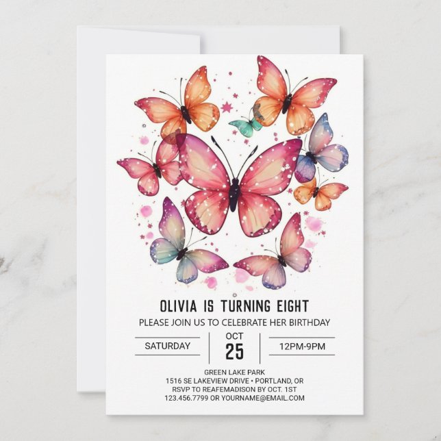 Invitation Elégant Boho Butterfly Girl Anniversaire (Devant)