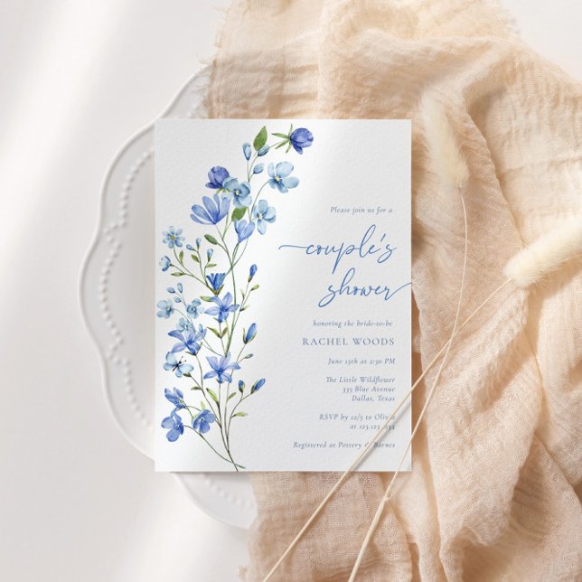 Invitation Elégant Boho Dusty Blue Fleur sauvage Couples Douc (Créateur téléchargé)