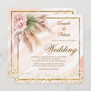 Invitation Elégant Boho encadré Gold Foil Pampas Grass Mariag