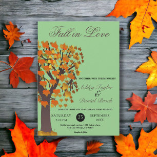 Invitation Elégant Boho Fall in Love Tree Sage Automne Mariag