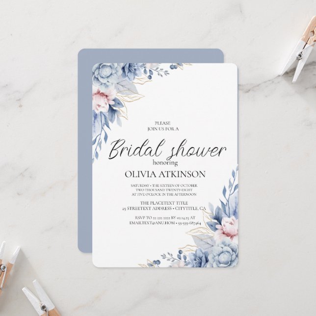 Invitation Elegant Boho Fleur sauvage Fête des mariées (Devant/Arrière en situation)