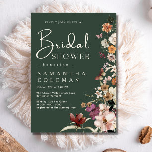 Invitation Elégant Boho Fleur sauvage Fête des mariées vert f
