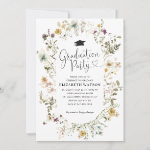 Invitation Élégant Boho Fleur sauvage Floral Graduation Party