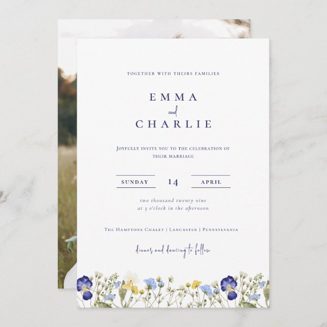 Invitation Elegant Boho Fleur sauvage Mariage photo (Devant / Derrière)
