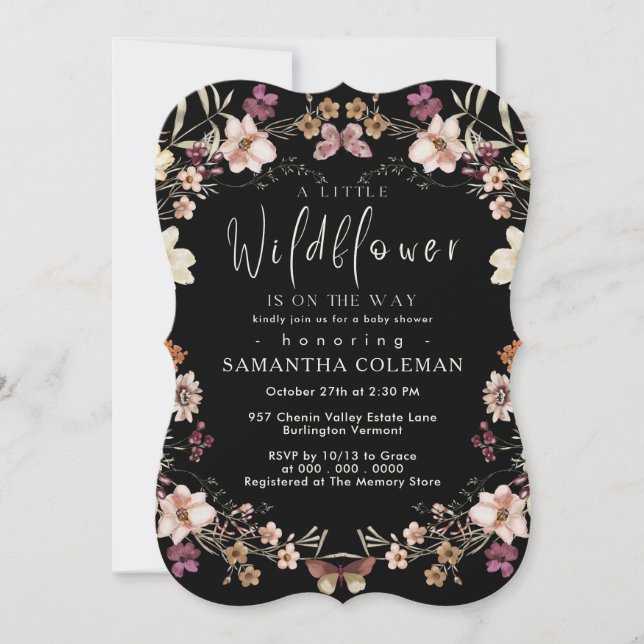 Invitation Elégant Boho Fleur sauvage moderne Baby shower noi (Devant)
