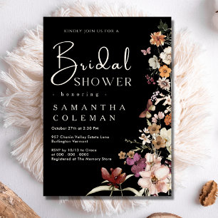 Invitation Elégant Boho Fleur sauvage Rustic Black Fête des m