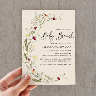 Invitation Elégant Boho Fleurs sauvages Wreath Baby Brunch