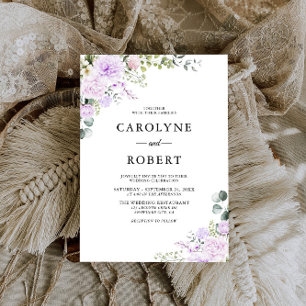 Invitation Elégant Boho Floral Dusty violet Mariage