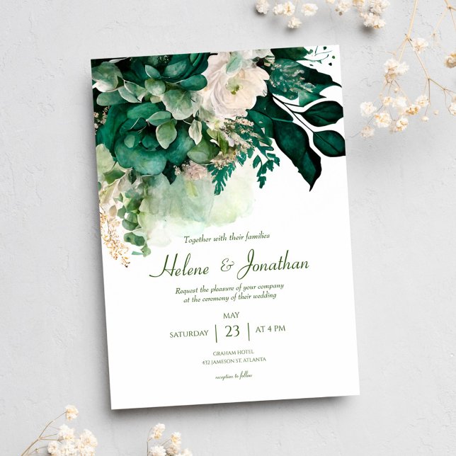 Invitation Élégant Boho Floral moderne Emerald Green Mariage (Créateur téléchargé)