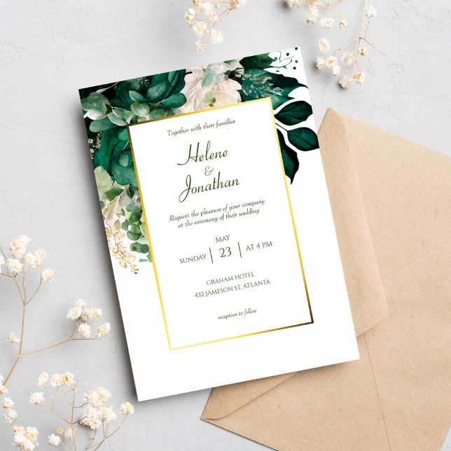 Invitation Elégant Boho Floral moderne Emerald Mariage vert (Créateur téléchargé)
