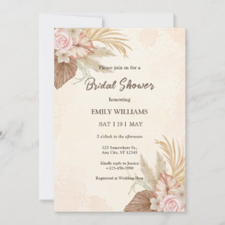 Invitation Elegant Boho Floral Pampas Grass Bridal Shower