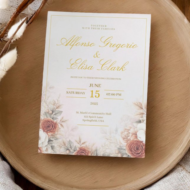 Invitation Elegant Boho Floral Rose Soft Pink Modern Wedding  (Créateur téléchargé)