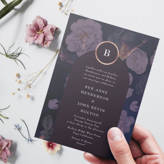 Invitation Élégant Boho foncé Rose or Arc or Mariage