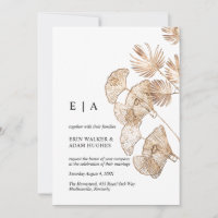 Elégant Boho Gold Ginko & Palm Minimaliste Mariage
