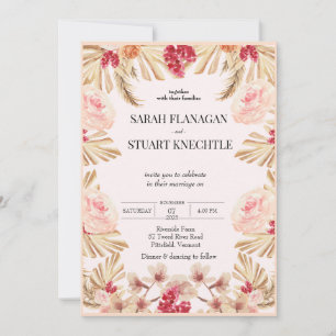 Invitation Élégant Boho Herbe de Pampas Aquarelle