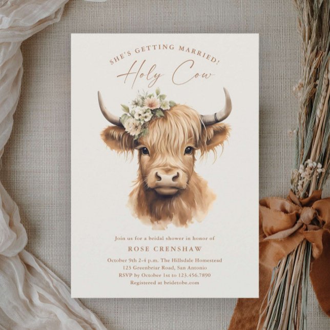 Invitation Elegant Boho Highland Fête des mariées de vache (Elegant boho highland cow wedding bridal shower invitations.)