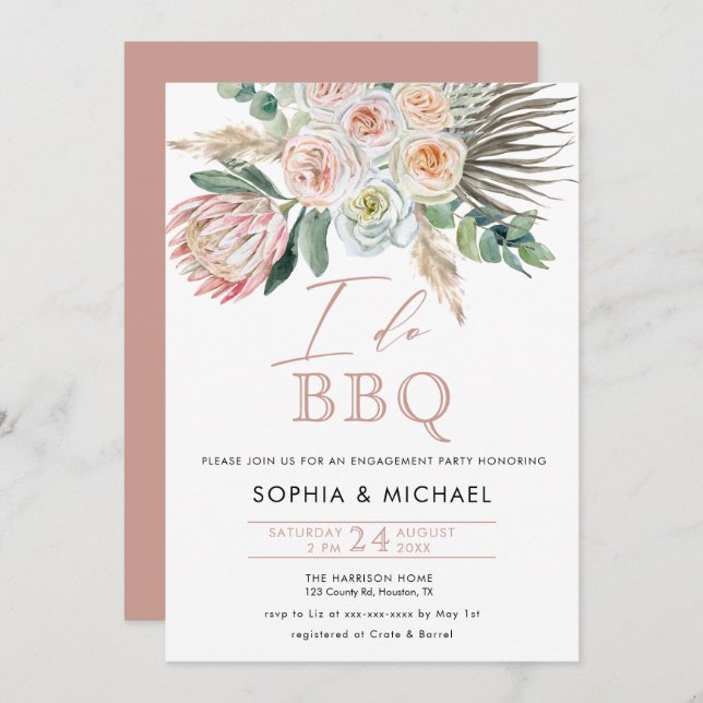 Invitation Elegant Boho I do BBQ Engagement Party (Devant / Derrière)