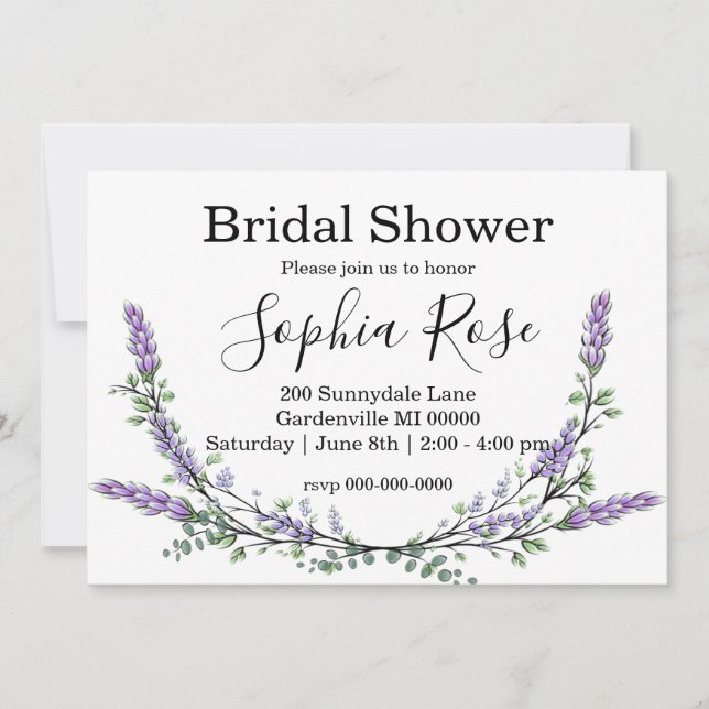 Invitation Elégant boho Lavender Eucalyptus Douche nuptiale (Devant)