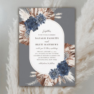 Invitation Elegant Boho Navy et Brown Florals Oval Mariage
