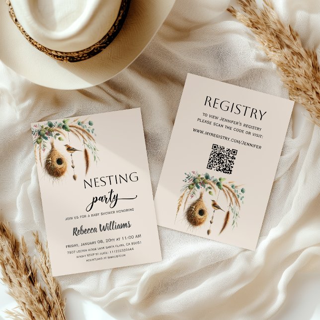 Invitation Elegant Boho Nesting Party Bird Baby Shower (Créateur téléchargé)