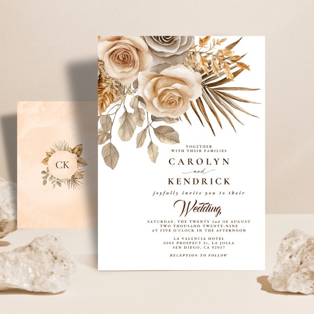 Invitation Elégant Boho Neutral Flore Accents Mariage (Créateur téléchargé)