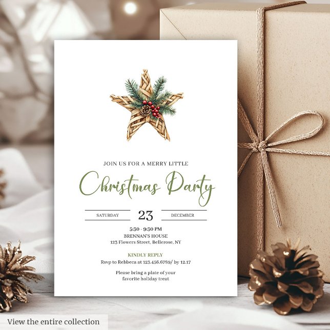 Invitation Élégant Boho Neutre Botanique Noël Festif  (Elegant Boho Neutral Botanical Festive Christmas Card)