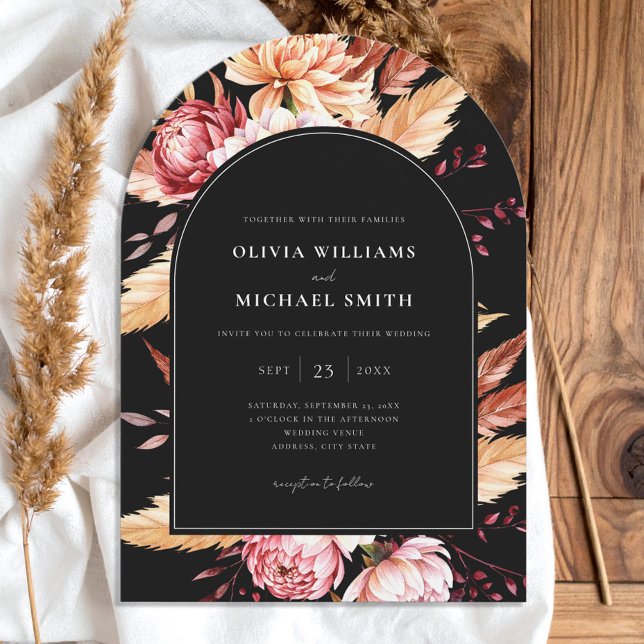 Invitation Élégant Boho noir Chic Floral Mariage (Créateur téléchargé)