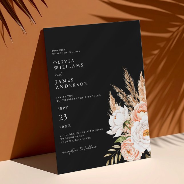 Invitation Élégant Boho noir Chic Floral Mariage de automne (Créateur téléchargé)