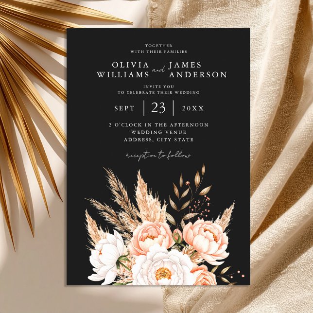 Invitation Élégant Boho noir Chic Floral Mariage de automne (Créateur téléchargé)