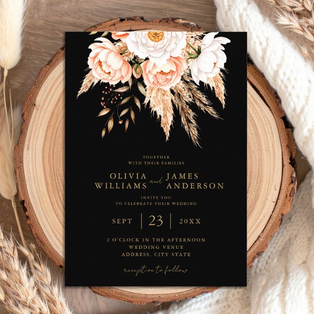 Invitation Élégant Boho noir Chic Floral Mariage de automne (Créateur téléchargé)